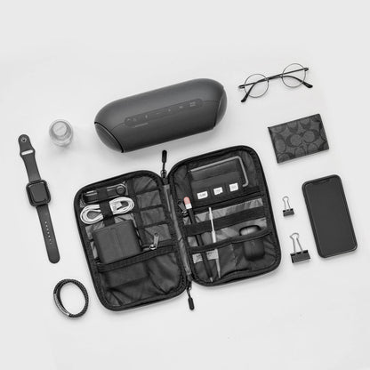 Large Electronics Travel Organizer Case, Tech Accessories Cord Storage Bag for Phone, Power Bank, SD Card, Cables, Black