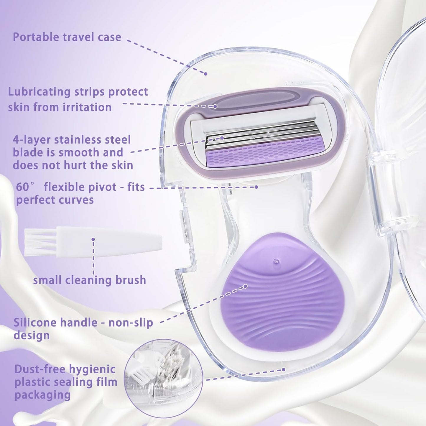 Women'S Shaving Razor Carry-On Razor, 1 Shaving Razor + 1 Cleaning Brush + 1 Travel Case, Great Addition to Toiletries, Purple